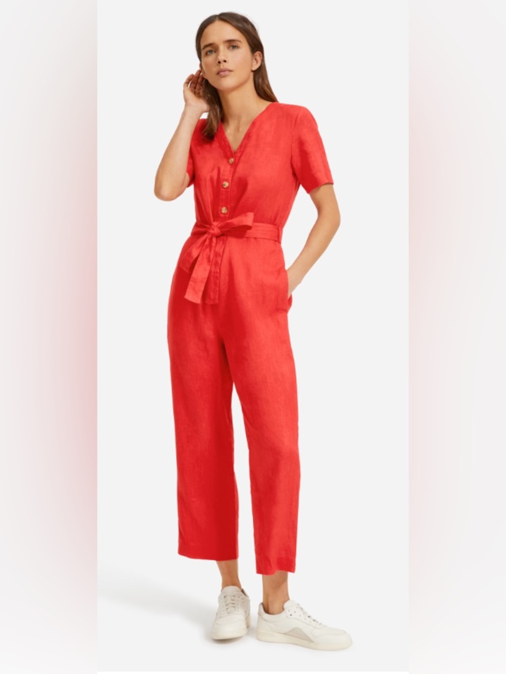 Everlane Linen Jumpsuit in Tomato